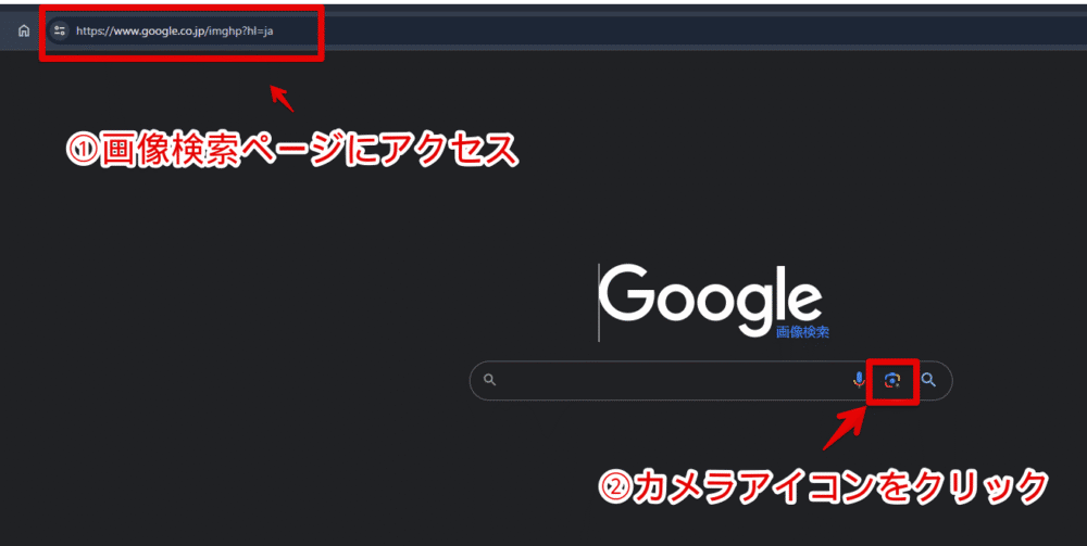 Google画像検索ページからPCのローカル写真をGoogleレンズで調べる手順画像1