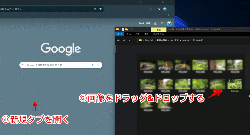 画像をドラッグ&ドロップしてPCのローカル写真をGoogleレンズで調べる手順画像1