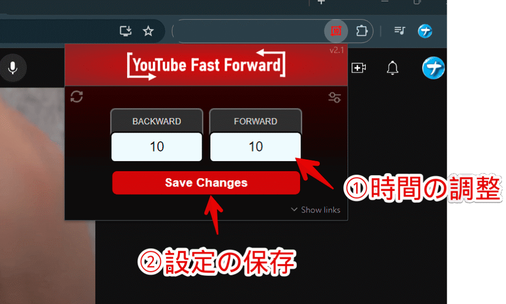 「YouTube Fast Forward」拡張機能のポップアップ画像1