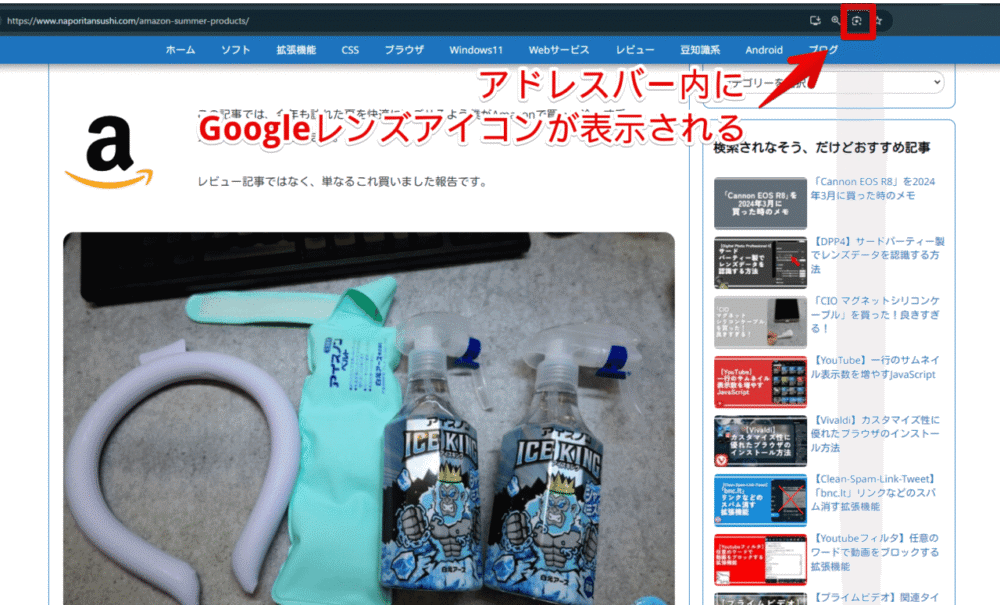 「Google Chrome」の「Lens overlay」機能を使ってサイト上をGoogleレンズで調べる手順画像1