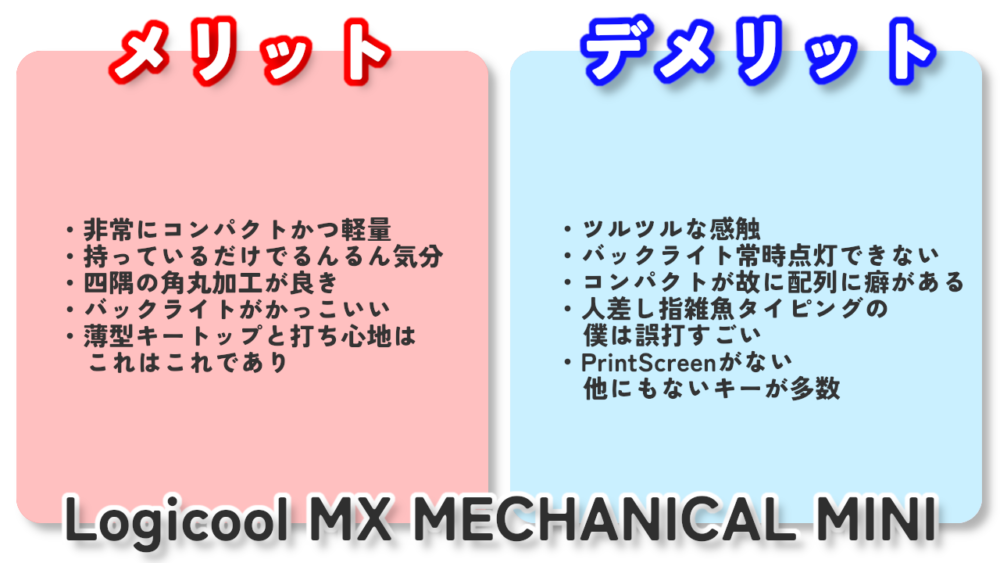 「Logicool MX MECHANICAL MINI」を使ってナポリタン寿司が感じたメリット・デメリットをまとめた画像