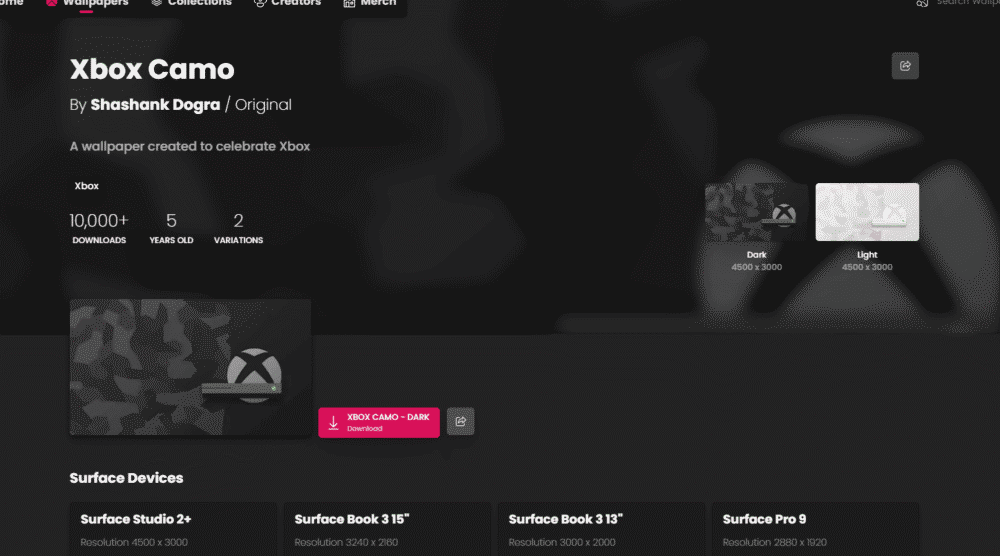 「WallpaperHub」の「Xbox Camo」ページ画像