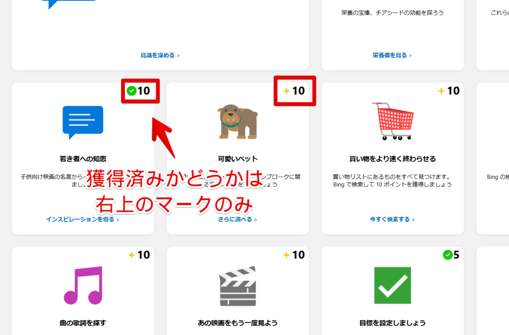 「Microsoft Rewards」のダッシュボードにあるアクティビティ画像